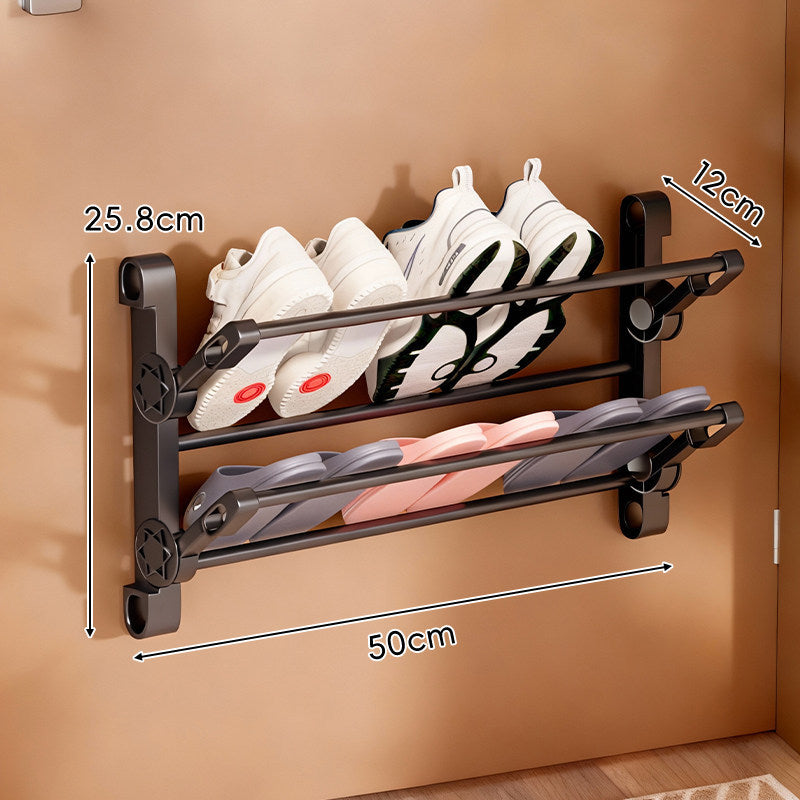 Over-Door Space-Saving Adjustable Double-Tier Shoe Organizer Rack with Angled Ventilated Rails