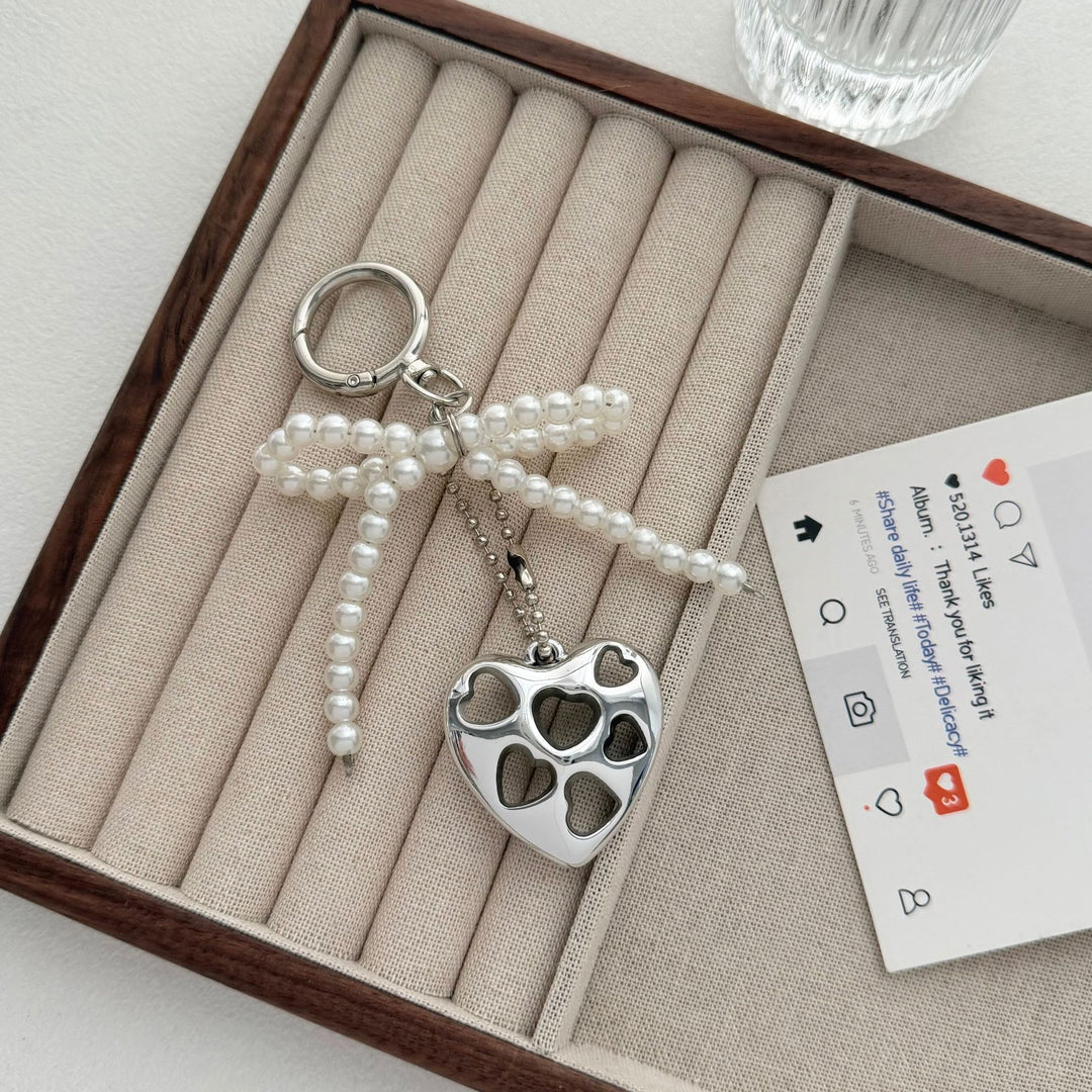 Heart-Shaped Charm Keychain with Beaded Bow Kalsten
