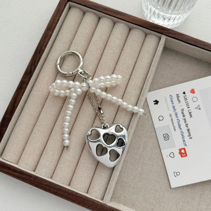Heart-Shaped Charm Keychain with Beaded Bow Kalsten