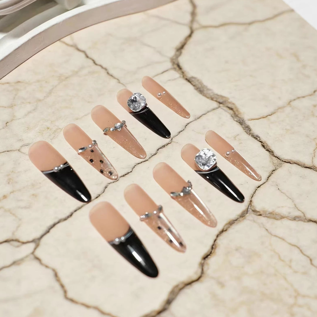 Artistic Rhinestone-Embellished Stiletto Press-On Nail Art Kalsten