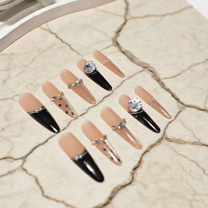Artistic Rhinestone-Embellished Stiletto Press-On Nail Art Kalsten