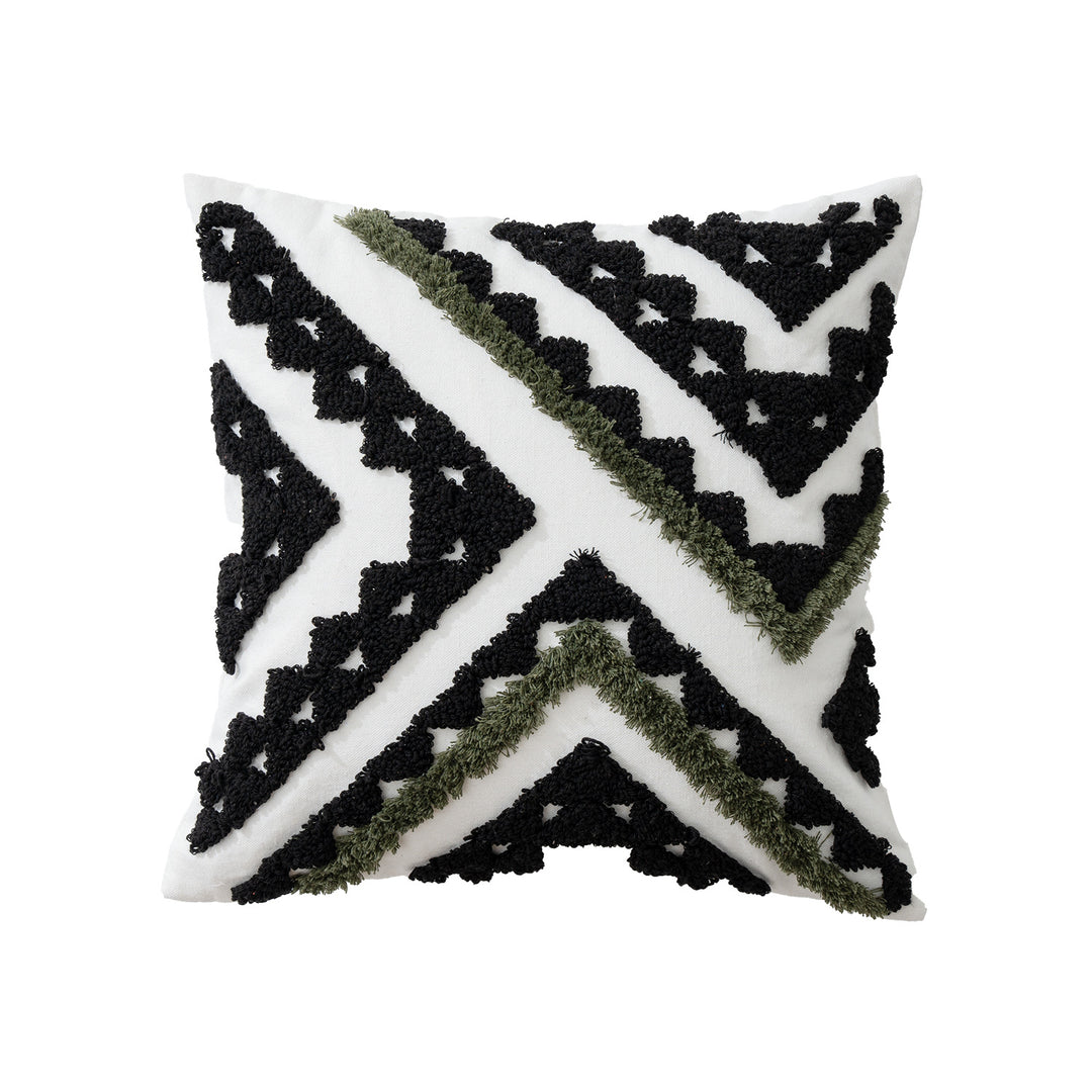 Decorative pillow with textured square appliqués and cotton cover