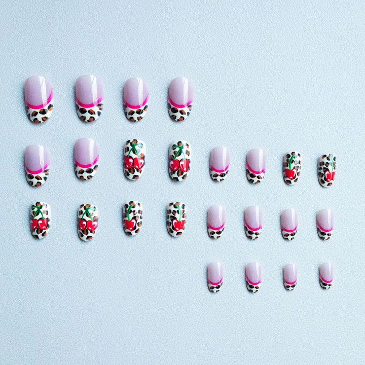 Artistic Leopard and Cherry Nail Art