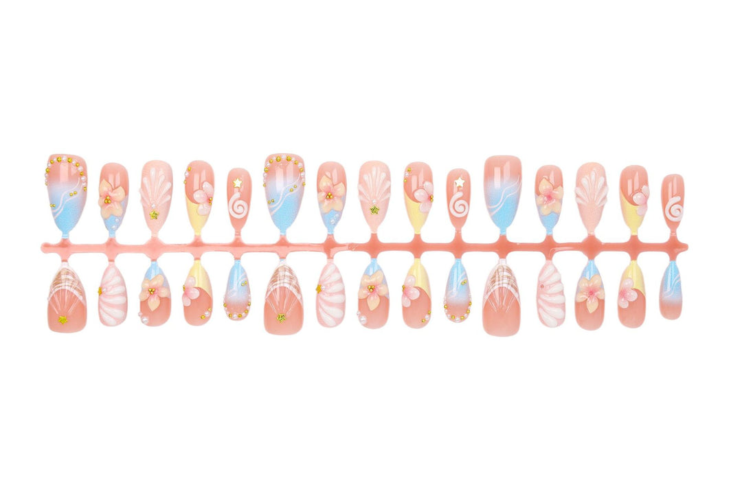 Artificial nail set with elegant flower and shell design Kalsten