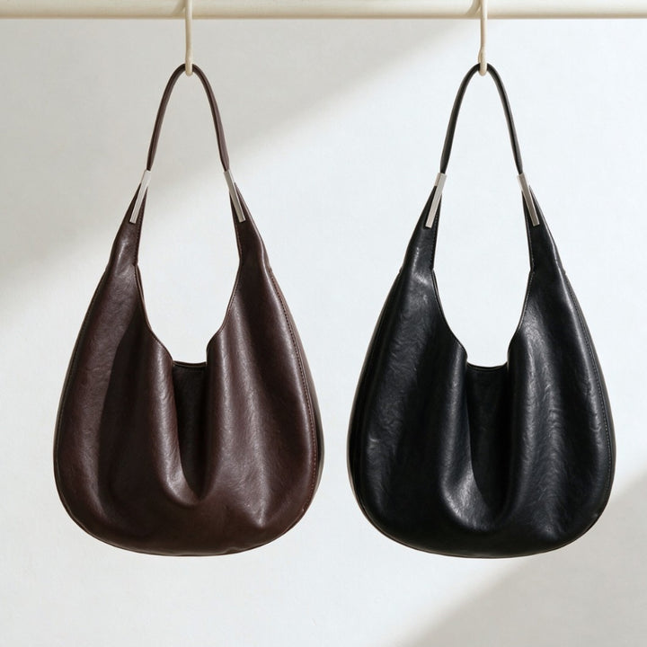Soft Pebbled Slouch Hobo Shoulder Bag with Metal-Trim Handle