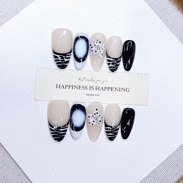 Artistic Press-On Nail Art Set with Elegant Floral Design Kalsten