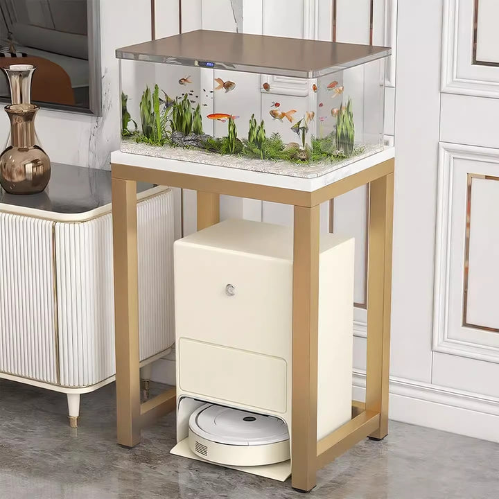 Marble Top Gold Metal Console Stand for Robot Vacuum Dock and Entryway Organizer