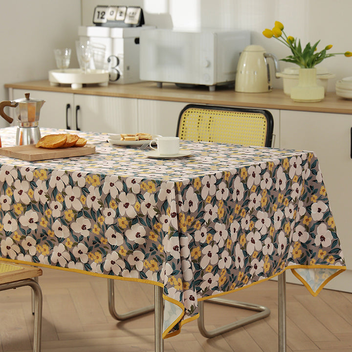 Coated tablecloth in country house style with botanical print and fine hem Kalsten