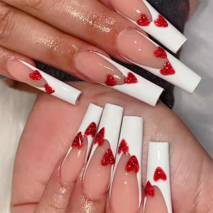 Heart-Decorated Press-On Nail Art Set