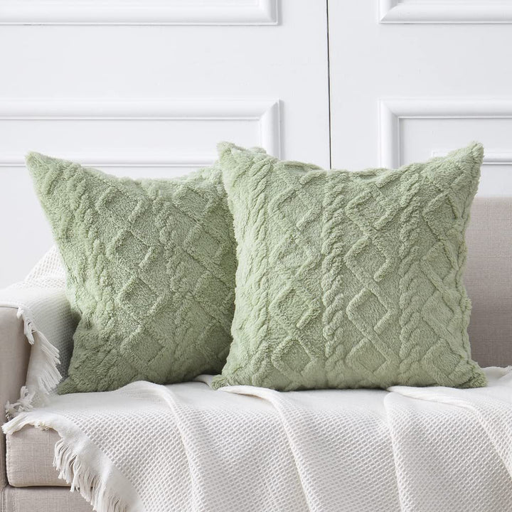 Plush Textured Sherpa Square Throw Pillow Cover with Geometric Tufting