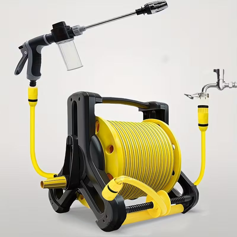 heavy-duty retractable garden hose reel system with pistol spray gun and faucet connector Kalsten