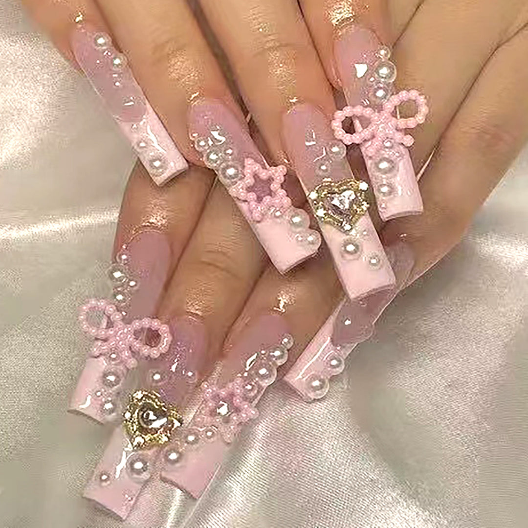 Decorative Crystal and Pearl Stiletto Press-On Nails Kalsten