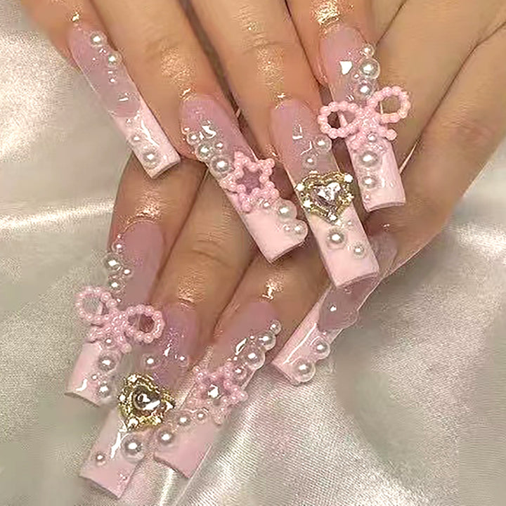 Decorative Crystal and Pearl Stiletto Press-On Nails Kalsten