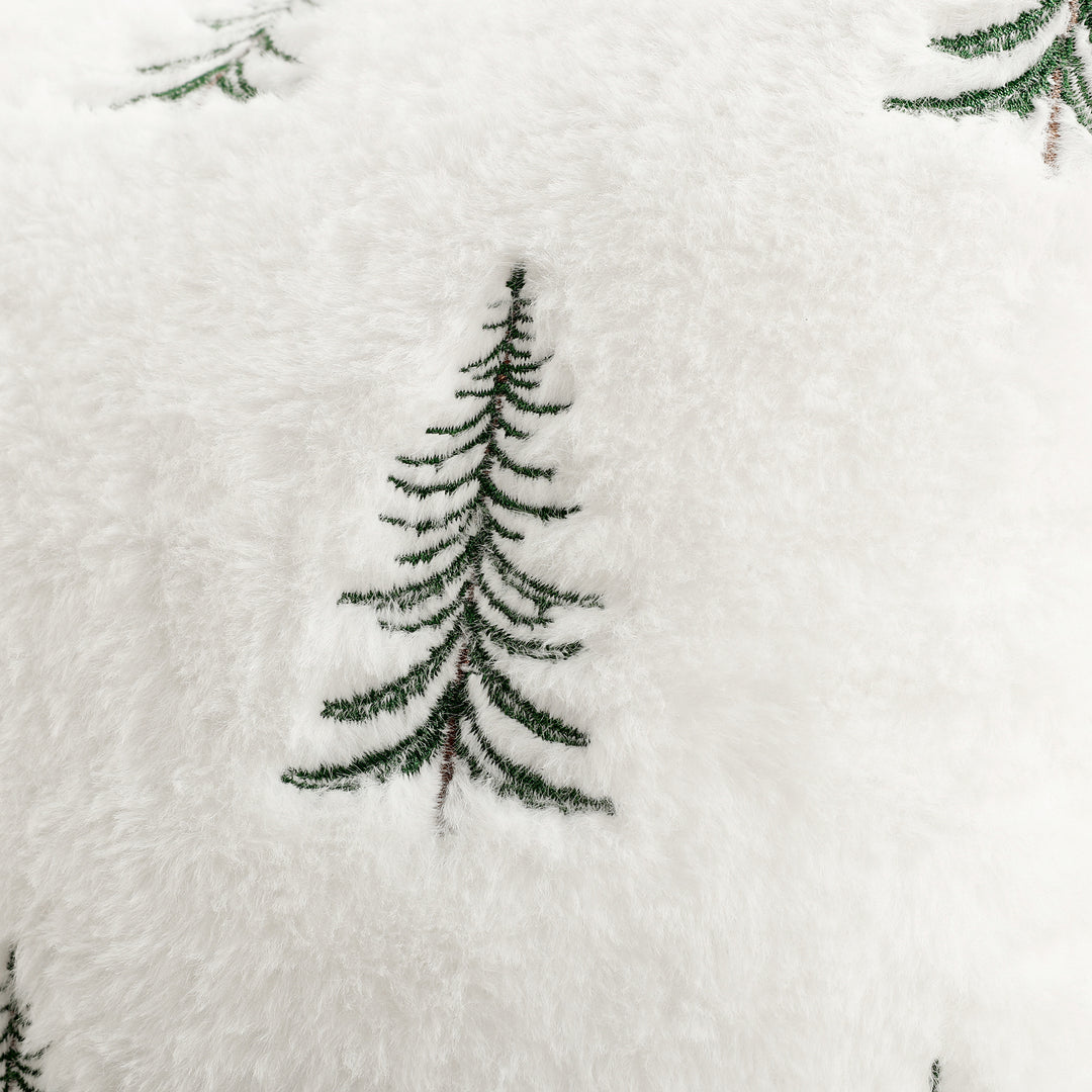 Embroidered Faux Fur Evergreen Decorative Throw Pillow Cover