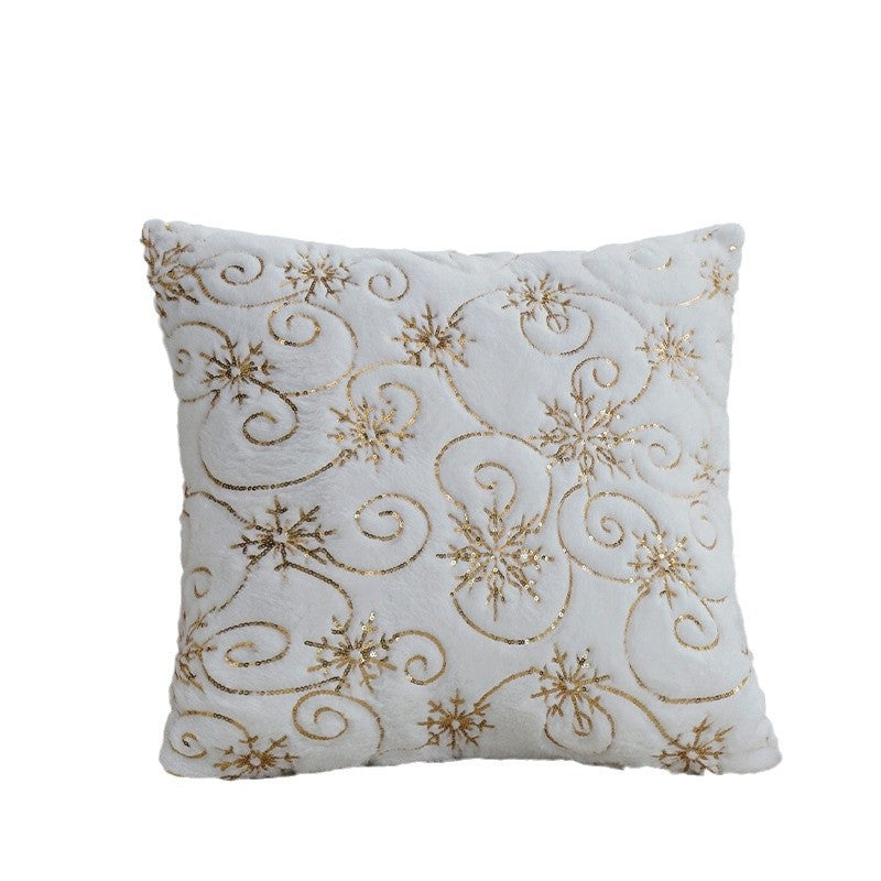 Rectangular faux fur cushion cover with embroidered snowflakes and sequins Kalsten