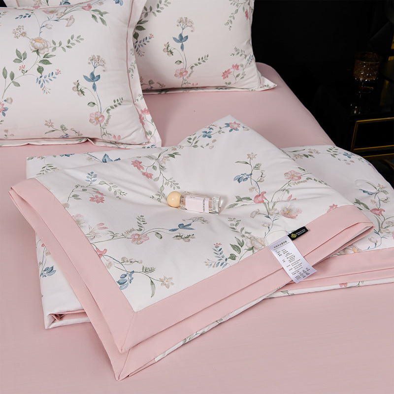 Floral Cotton Sateen Duvet Cover Set With Piped Border And Matching Pillow Shams