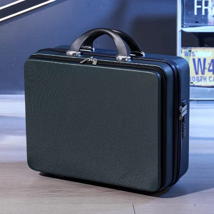 compact hard-shell travel vanity makeup case with TSA combination lock and dual-zip compartments Kalsten