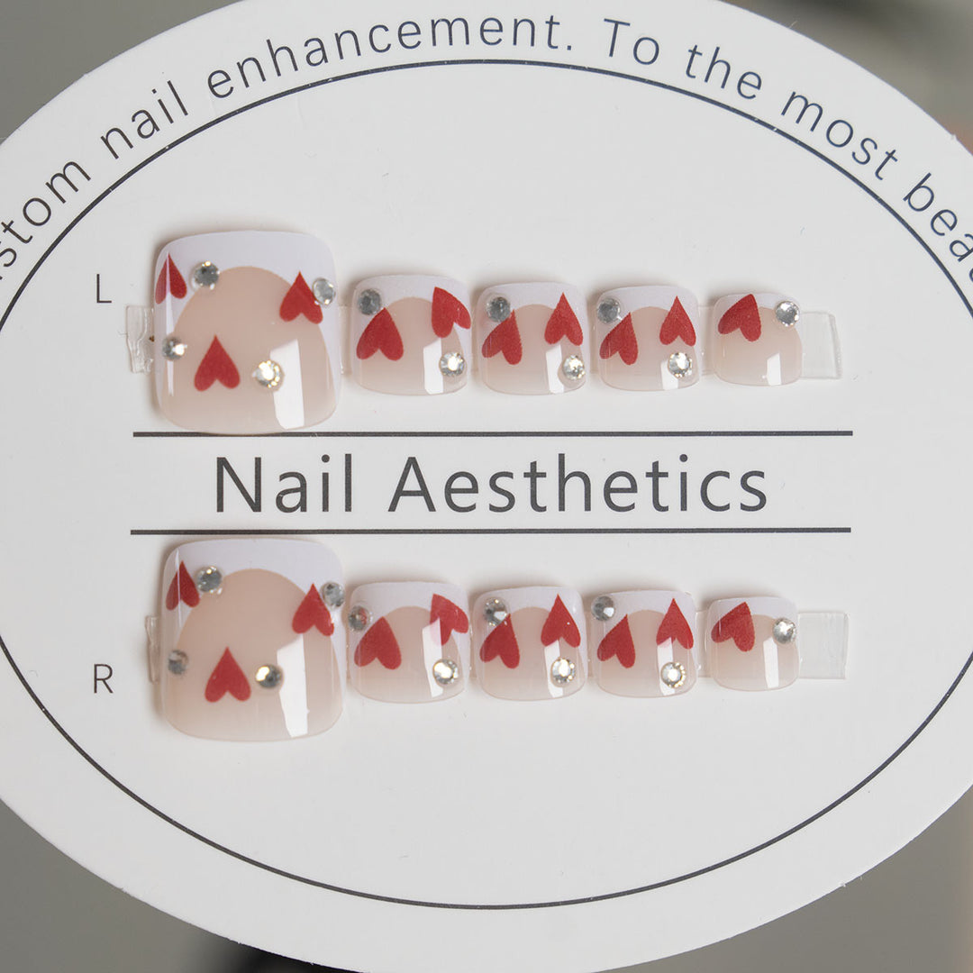 Heart-Embellished Press-On Nail Art