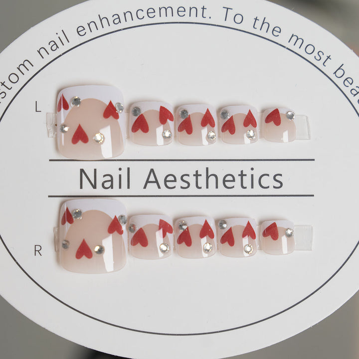 Heart-Embellished Press-On Nail Art