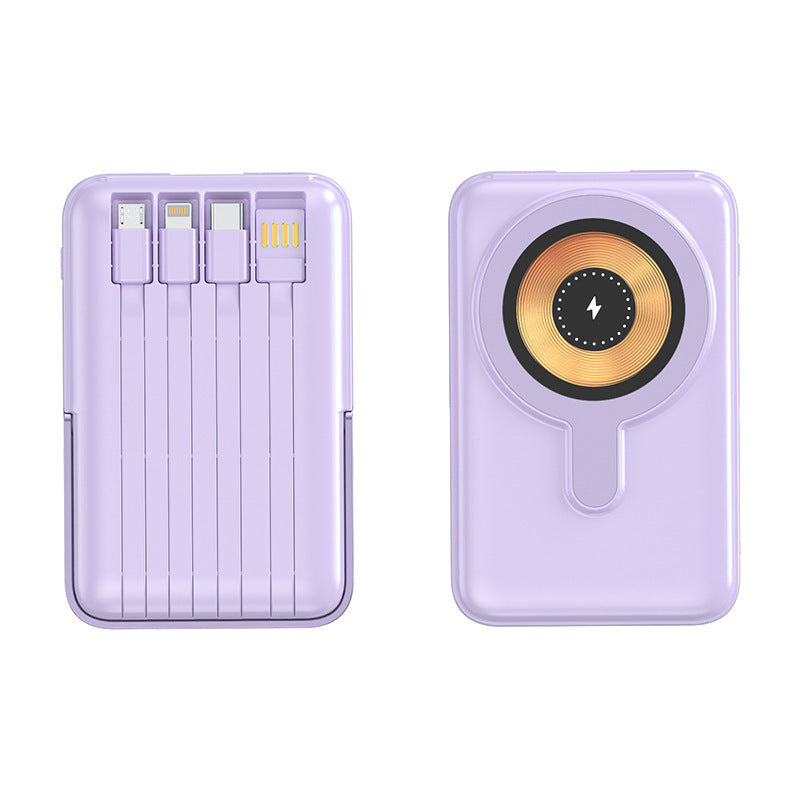 Compact power bank with integrated charging cable and wireless charging function Kalsten