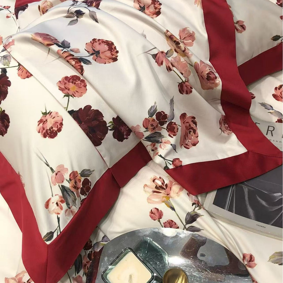 Bedding set with floral printed edge and contrasting hem Kalsten