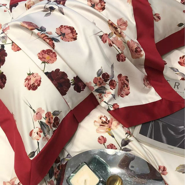 Bedding set with floral printed edge and contrasting hem Kalsten