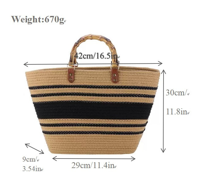 Beach bag with bamboo handles and striped design Kalsten