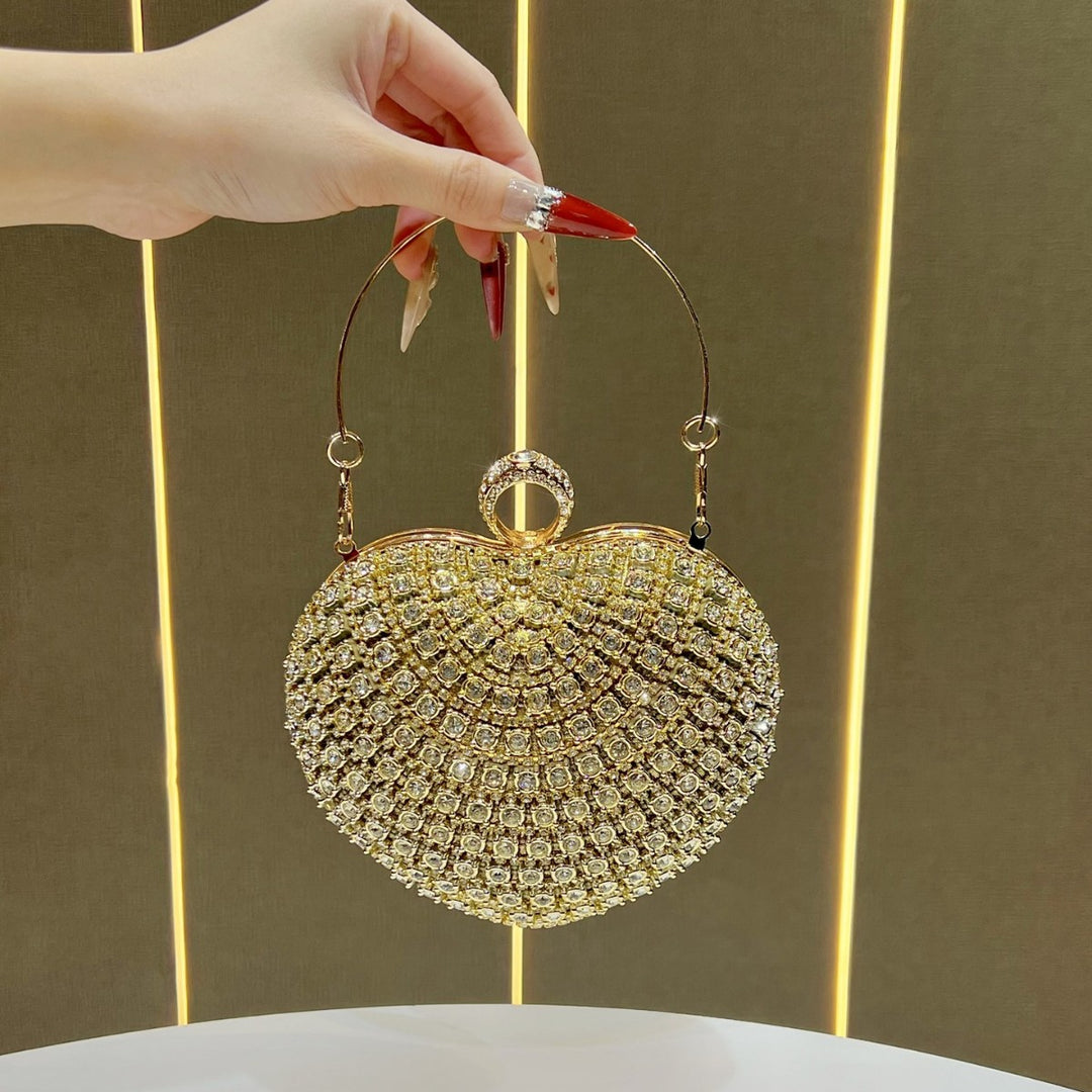 Heart-Shaped Crystal-Studded Evening Handbag