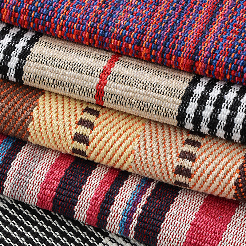 Woven living area rug with large check pattern and flat cotton texture Kalsten