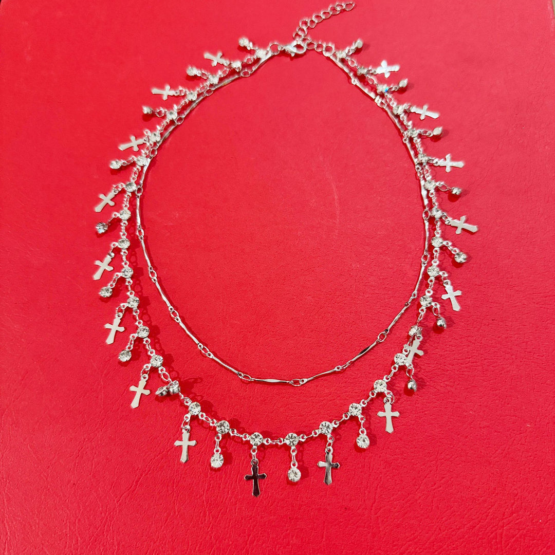 Double Layered Cross Pendant Necklace Kalsten