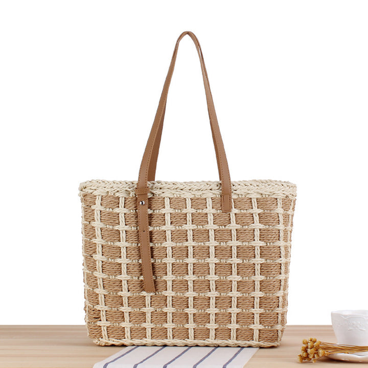 Hand-knotted tote bag made of natural material with elegant leather handles Kalsten