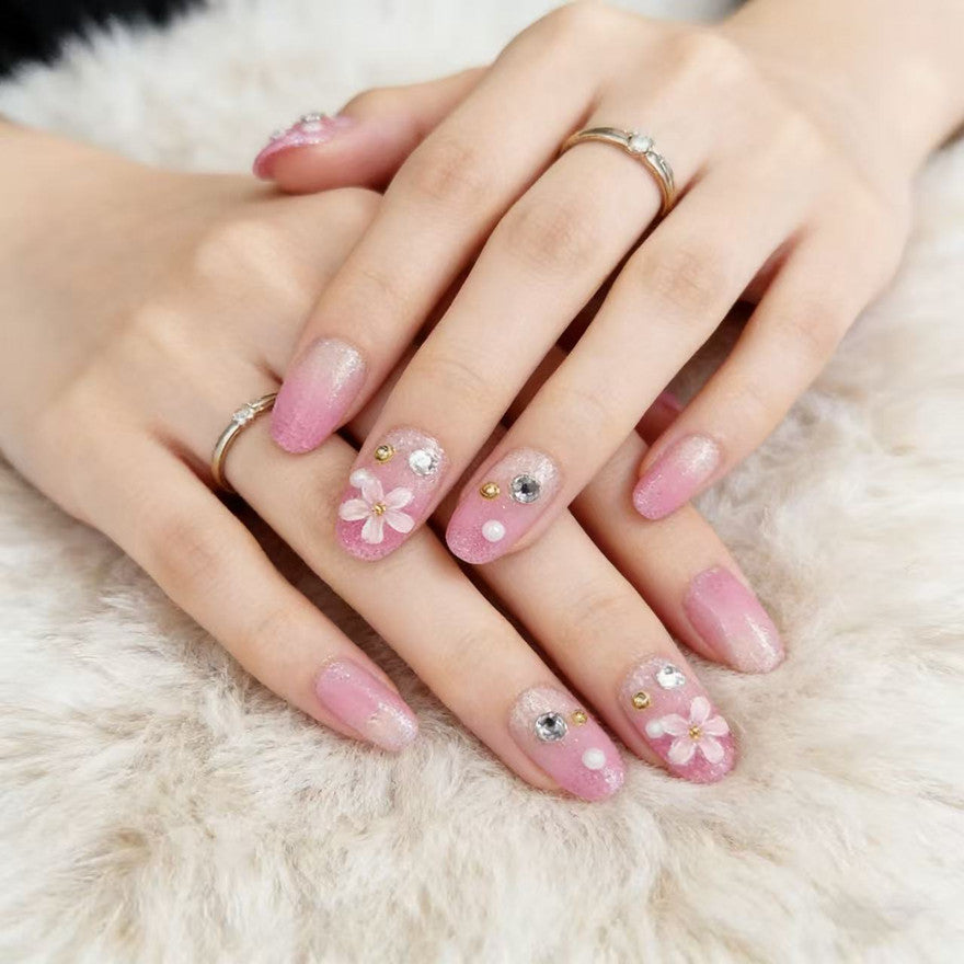 Floral Glitter Press-On Nail Art