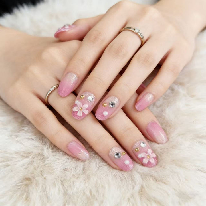Floral Glitter Press-On Nail Art