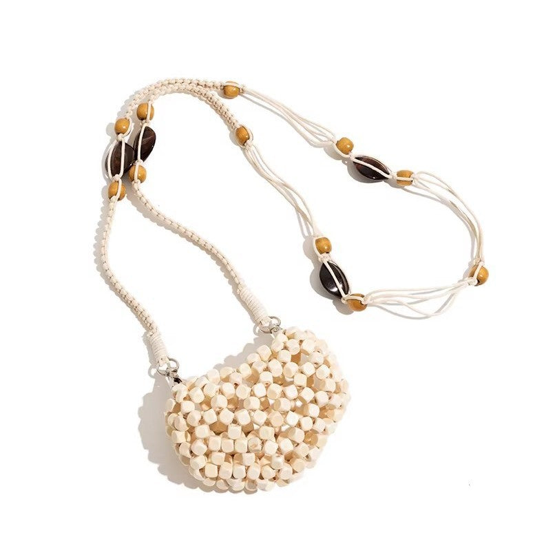 Decorative Heart-Shaped Beaded Crossbody Bag