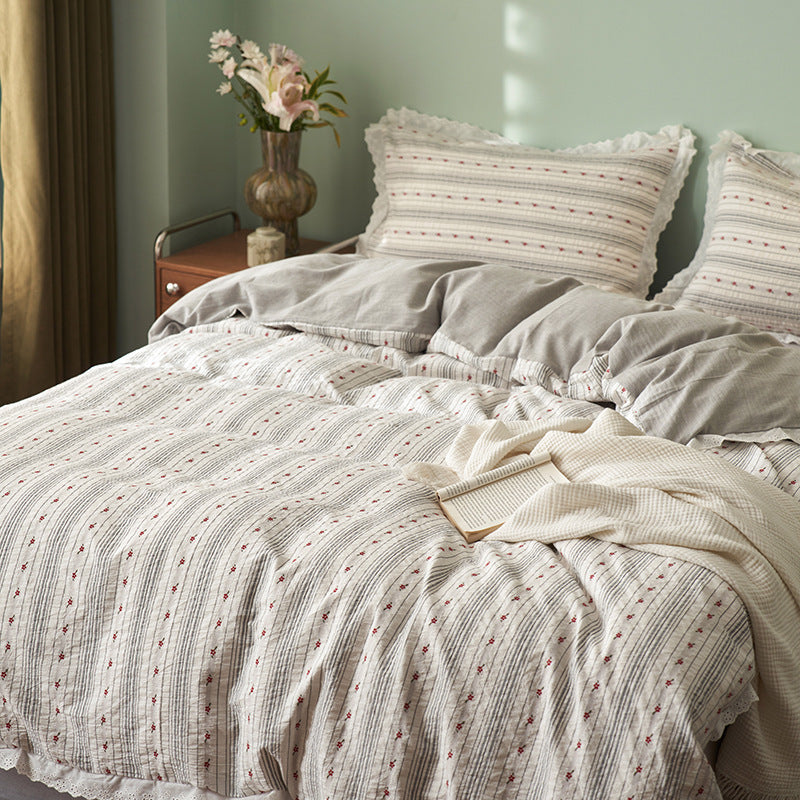 Premium cotton bedding set with fine canvas texture and zipper