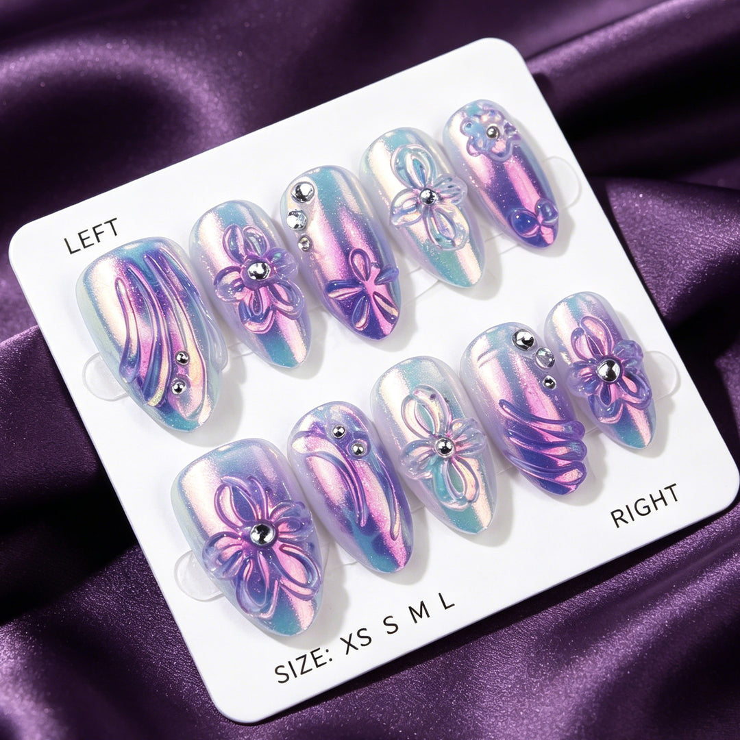 Iridescent Floral Press-On Nail Art Set