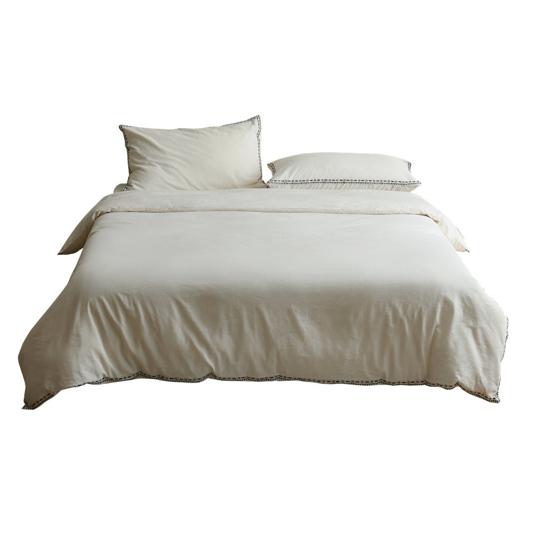 Bedding set made of organic cotton-linen with fine border embroidery