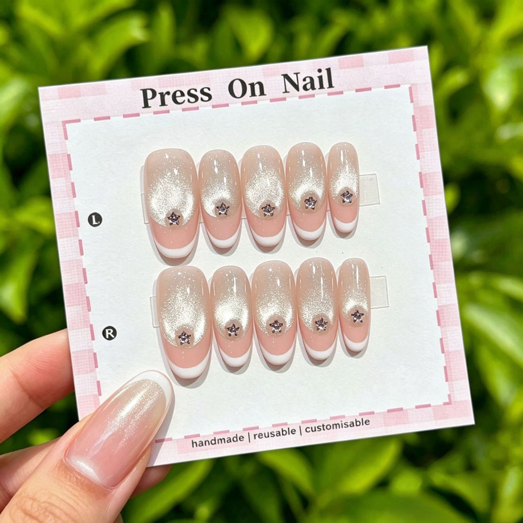 Artistic Press-On Nail Art Set with Star and Floral Accents