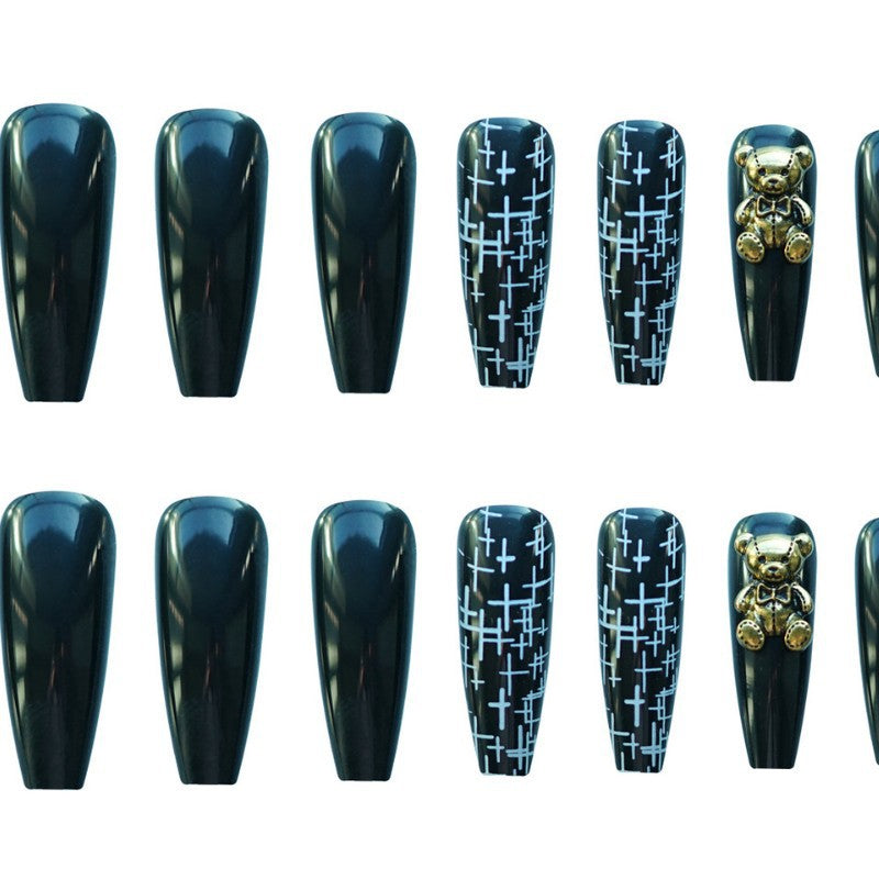 Artistic Stiletto Press-On Nail Set With Gold Accents