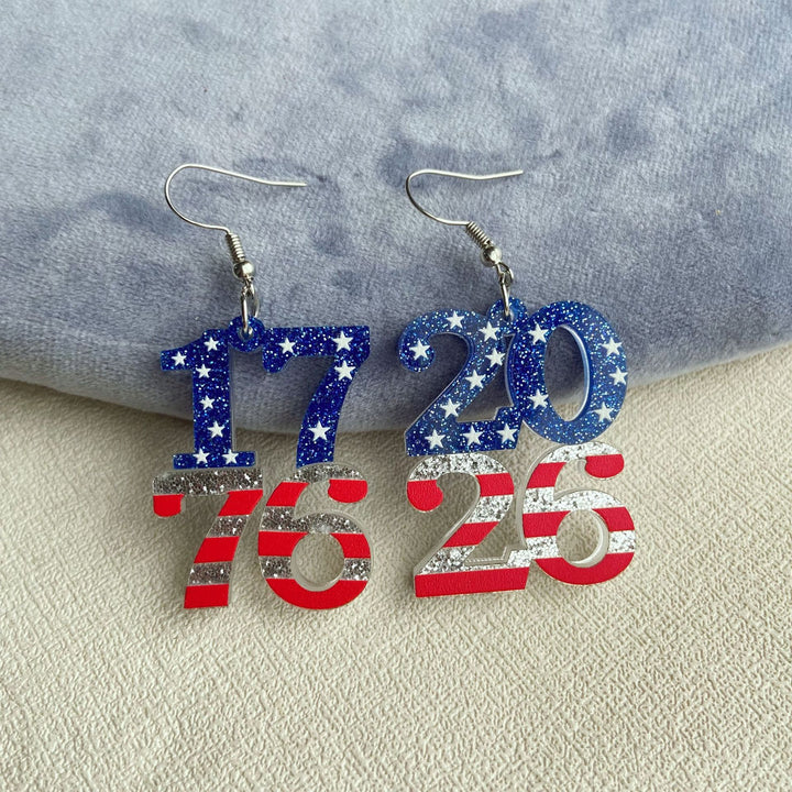 Women's dangling number earrings made of acrylic with glitter and star design and fish hook Kalsten