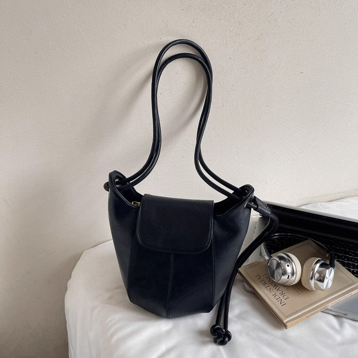 Contemporary Leather Drawstring Bucket Bag Kalsten