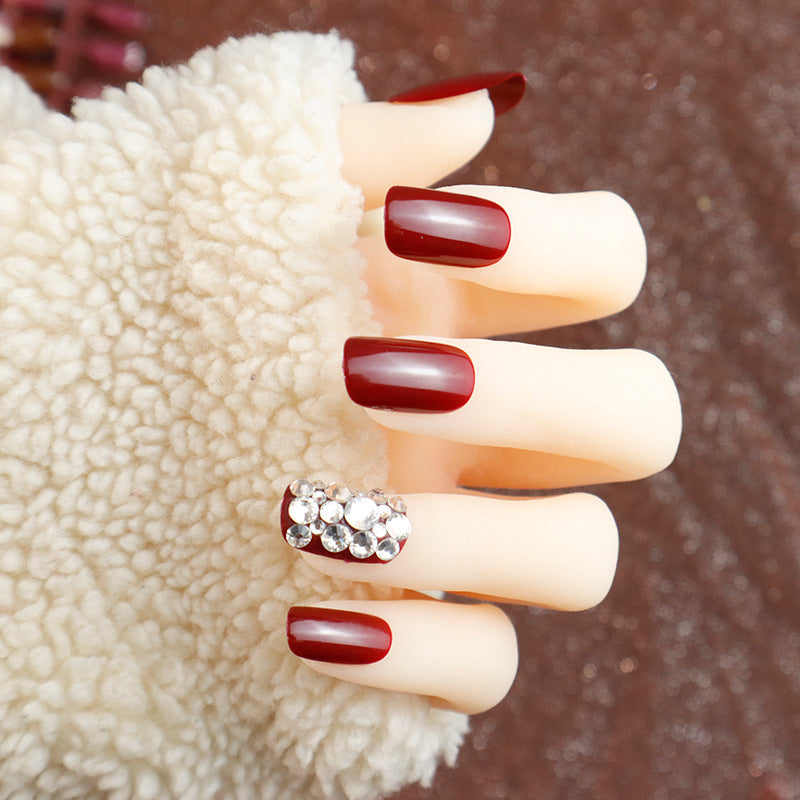 Glamorous Glossy Press-On Nails with Rhinestone Accents