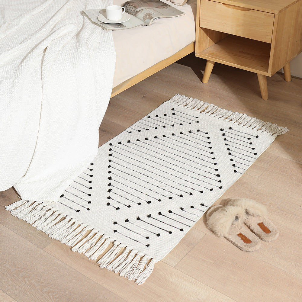 Woven cotton runner with diamond jacquard pattern and fringes Kalsten
