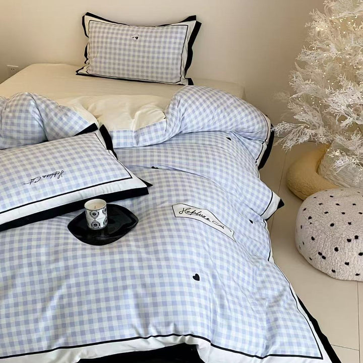 Bedding set in Vichy check with contrasting satin trim