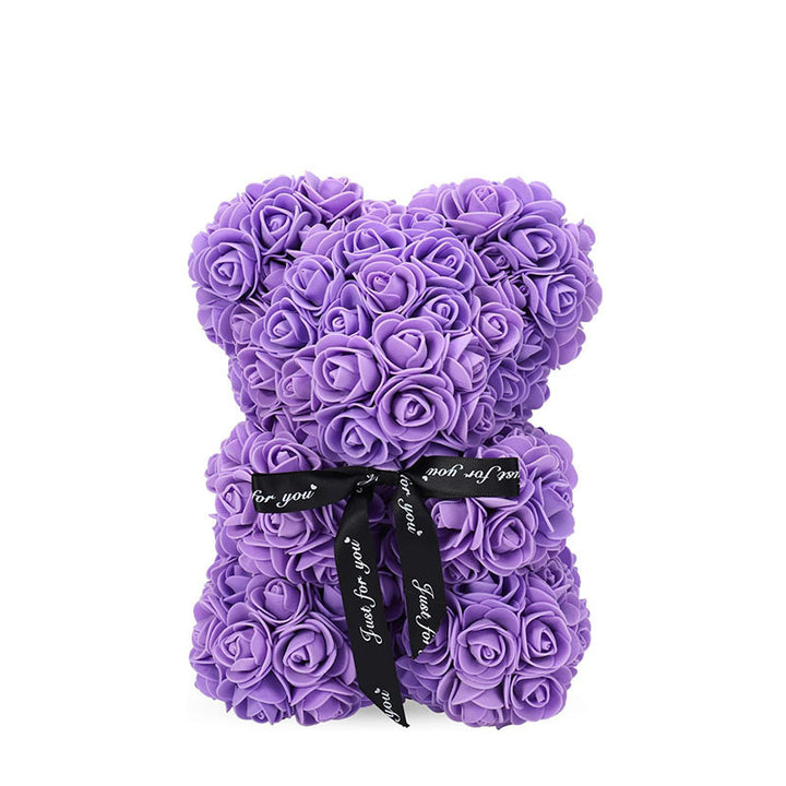 Handcrafted Foam Rose Teddy Bear Gift Sculpture With Satin Ribbon