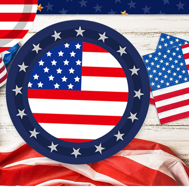 Unisex nan patriotic disposable tableware set with star border paper plates cups napkins Kalsten