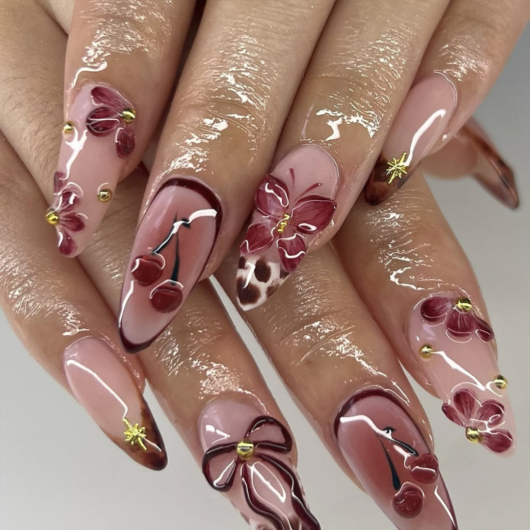 Artful Nail Extensions with Floral Accents Kalsten