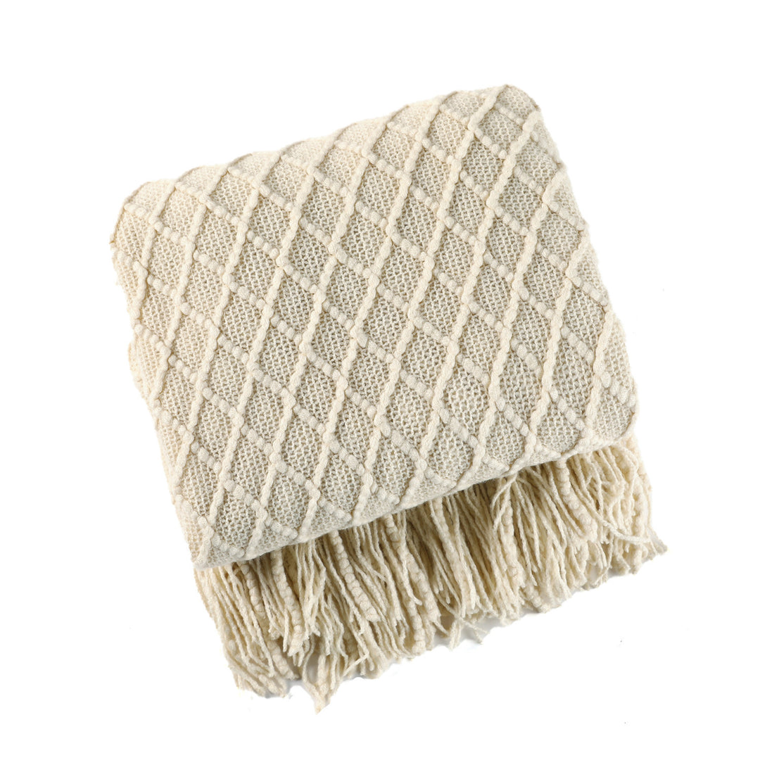 Cable Knit Fringe Throw Blanket Kalsten