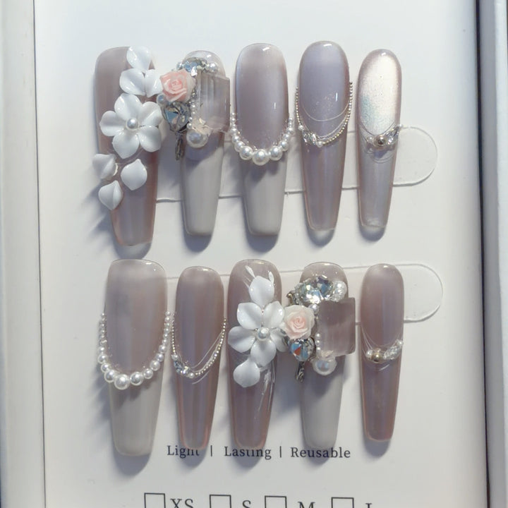 Floral Themed Rhinestone Nail Art Tips
