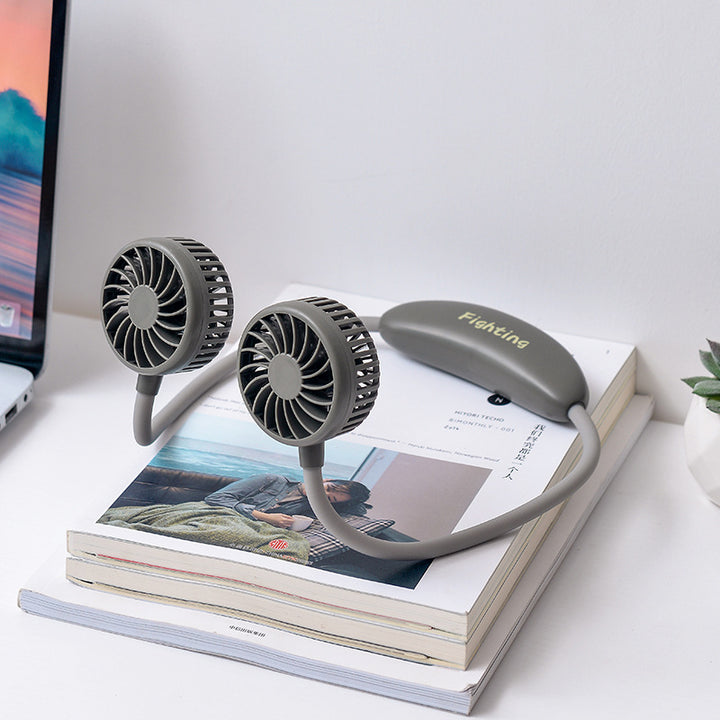 Unisex portable neck fan with dual fan heads, flexible neckband, quiet brushless motor, and USB charging function Kalsten